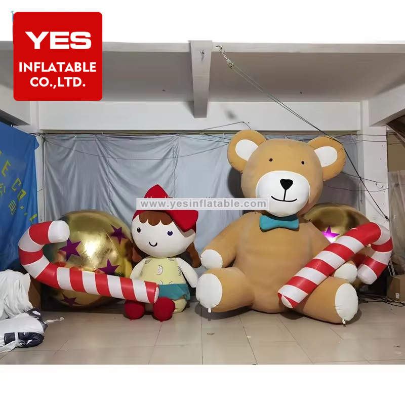 Christmas Blow Up Yard Garden Decoration Inflatable Christmas Bear With Candy Ball