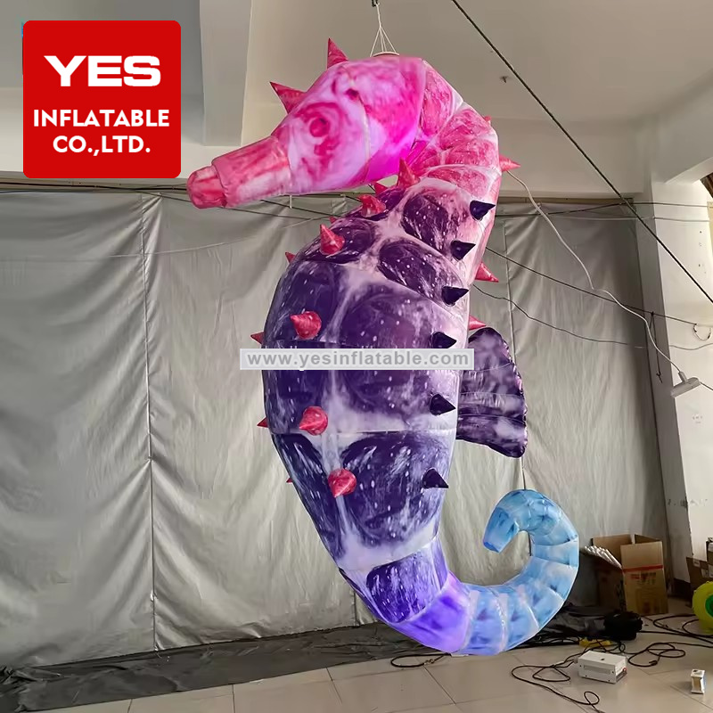 Custom hanging LED inflatable sea horse giant seahorse for advertising