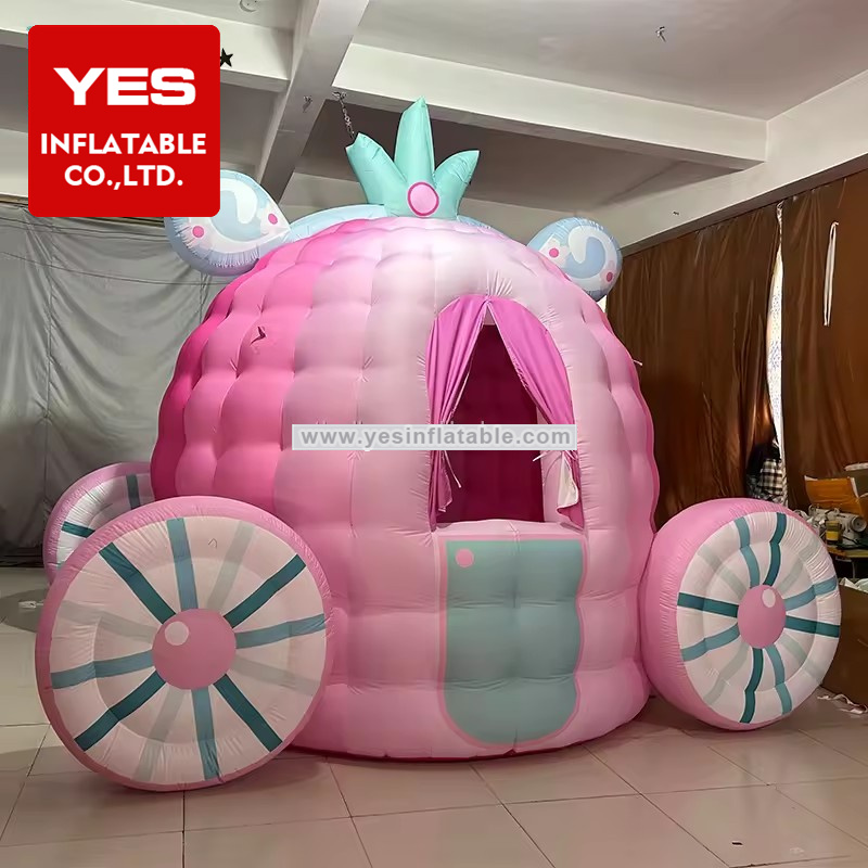 Amusement Park Inflatable Princess Car Tent Pink Inflatable Carriage Tent