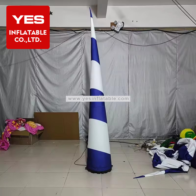 Customized Inflatable Tube Blue Striped Inflatable Conical Advertising Decoration