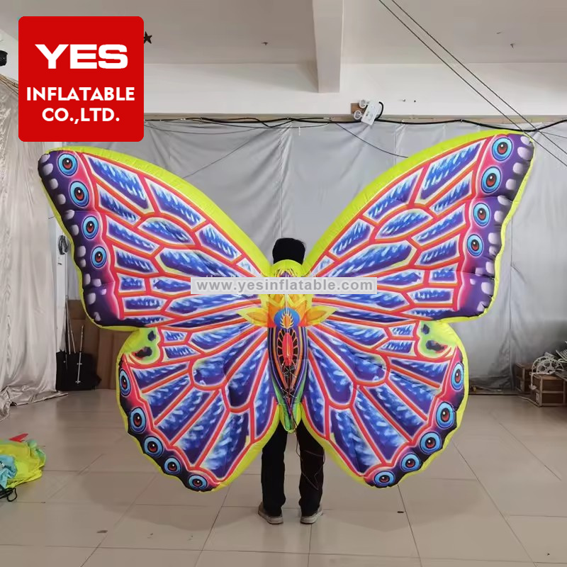 Walking Led Inflatable Butterfly Wing Parade Costume Adult Wearable Blow Up Colorful Butterfly For Event