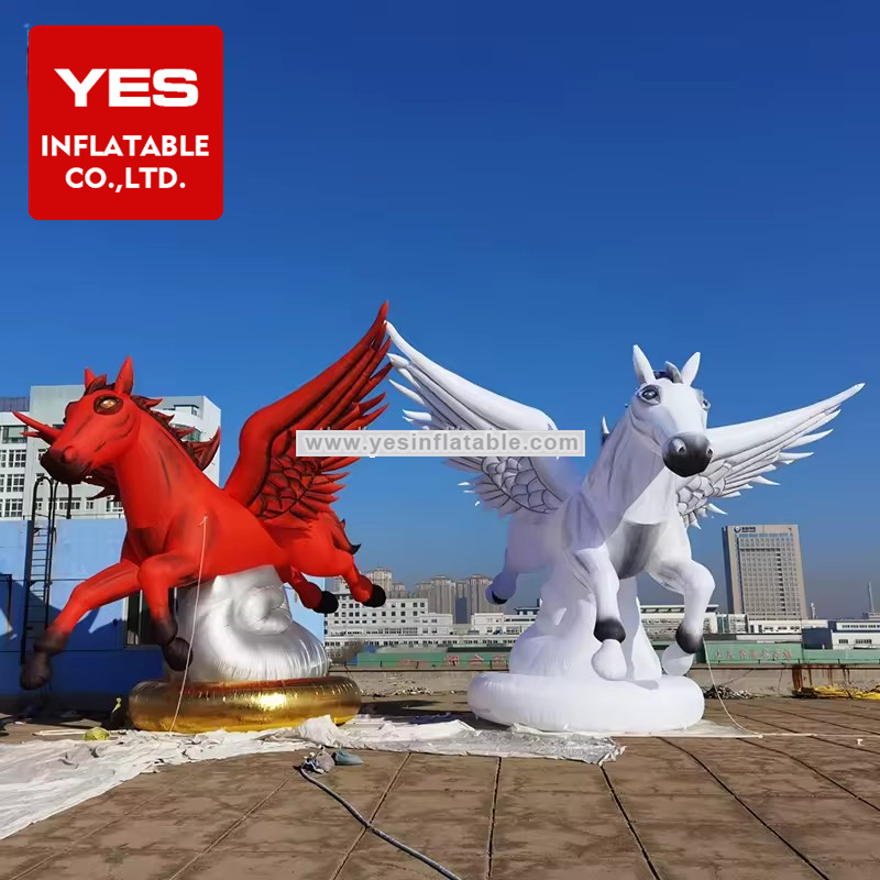 Advertising PVC Inflatable White Red Fly Horse with Wings