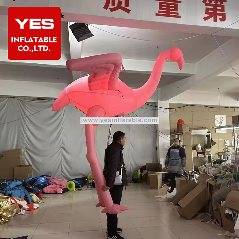 Festival Parade Inflatable Animal Costume Pink Inflatable Egret Costume With Led Light