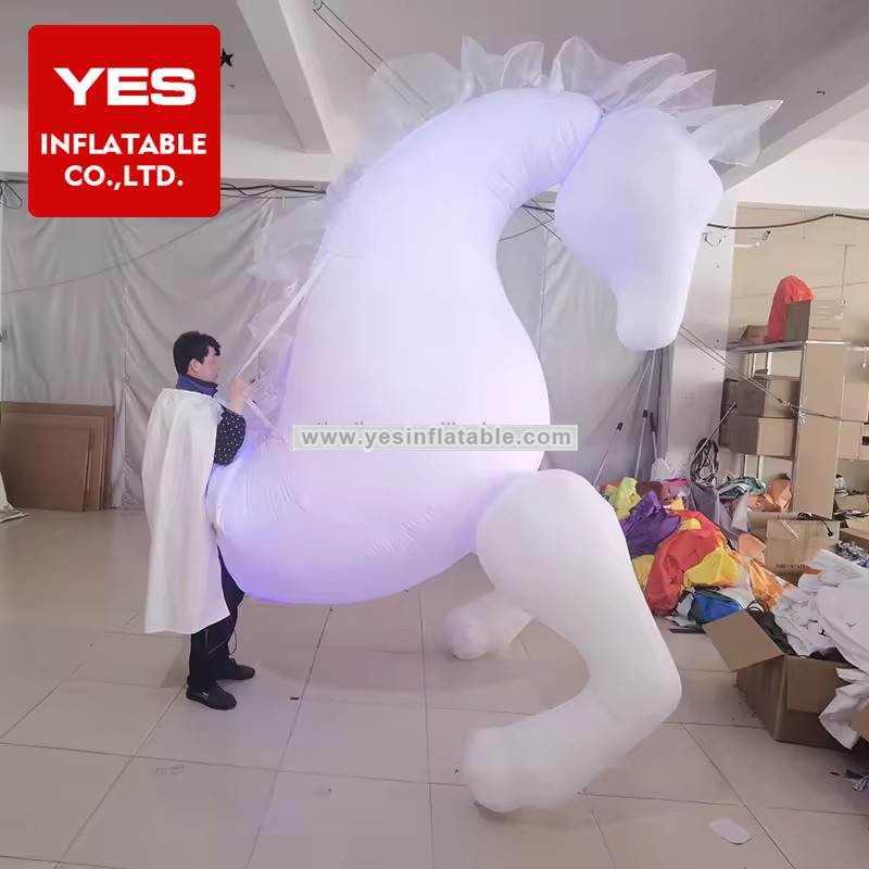 White Inflatable Mascot Horse Costume With Led For Nightclub Decoration