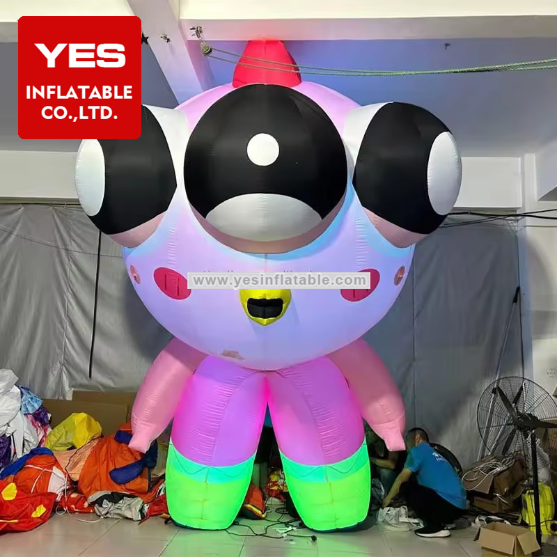 Best Design Inflatable Cartoon Model Three Eyes Pink Inflatable Cartoon Image With Led Light