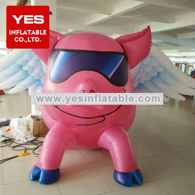 Newest Design Inflatable Animal Model Pink Inflatable Rooftop Flying Pig