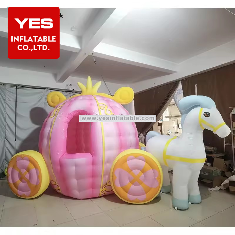 Customized Pink Princess Inflatable Carriage For Party Decoration