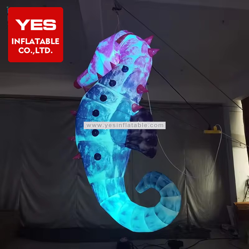 Customized Event Ocean Park Decoration Hanging Inflatable Seahorse With Led Light