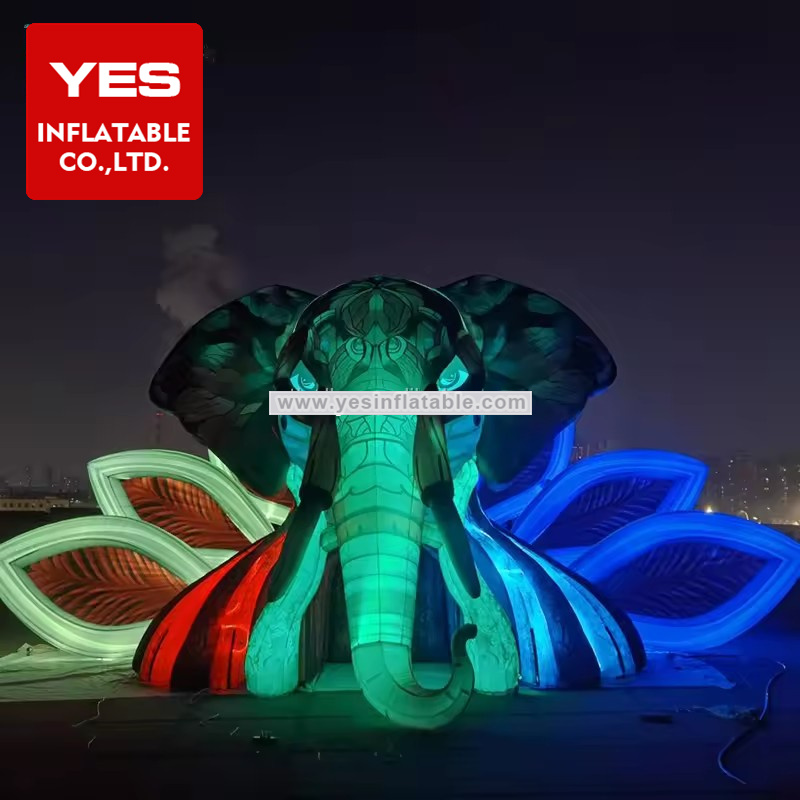 Customizable Giant Led Inflatable Elephant Head Stage For Concert Night Party