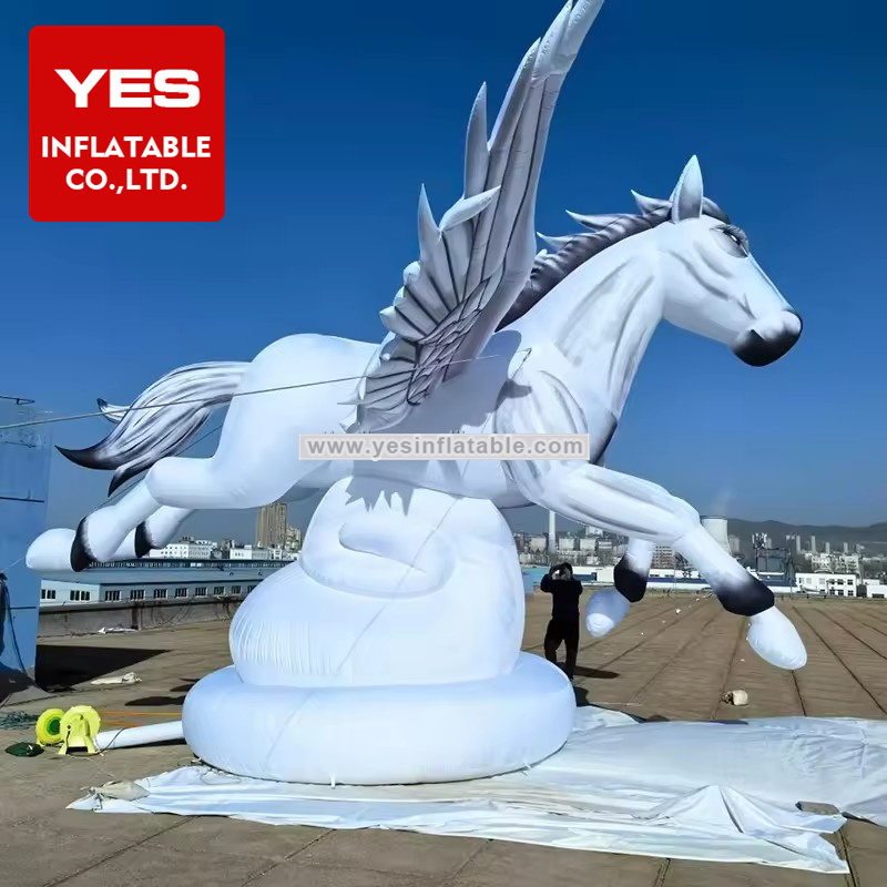 Outdoor Large Blow Up Animal Model White Inflatable Flying Horse