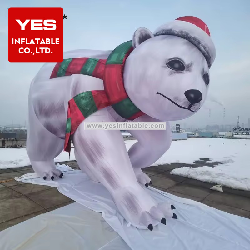 Christmas Holiday Decoration Wear Red Hat Giant Inflatable Bear