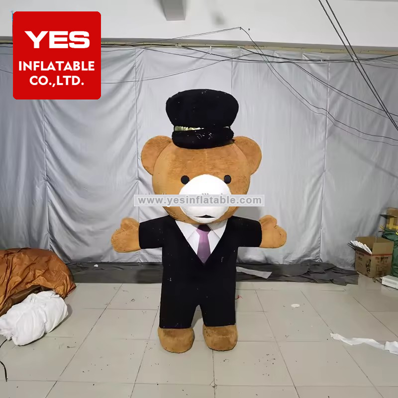 Black Hat Inflatable Bear Walking Mascot Inflatable bear costume for valentines