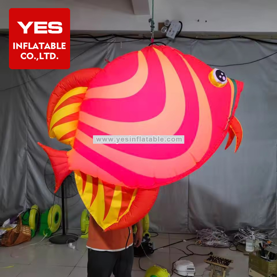 Marine Theme Party Hanging Decoration Pink Luminous Inflatable Tropical Fish With Led Light