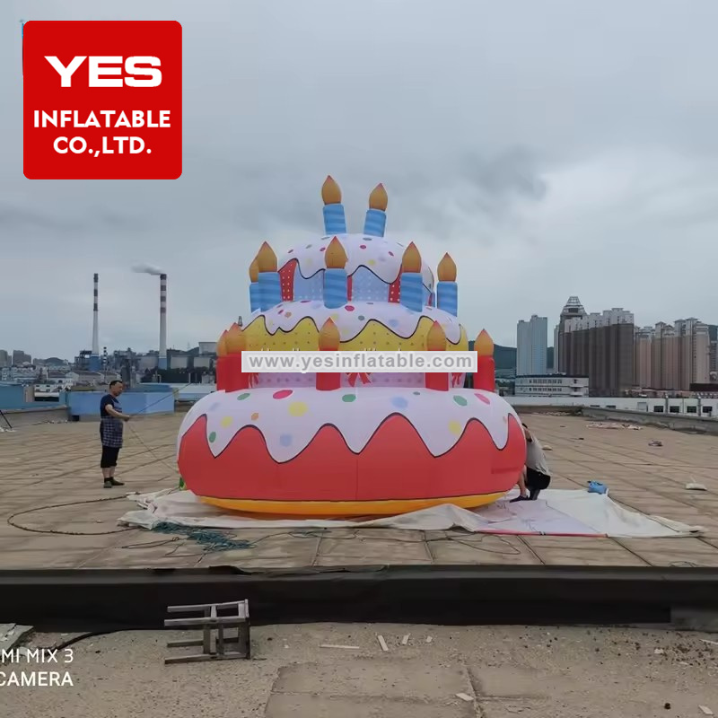 Giant Birthday Party Decoration Led Inflatable Cake For Outdoor Decoration