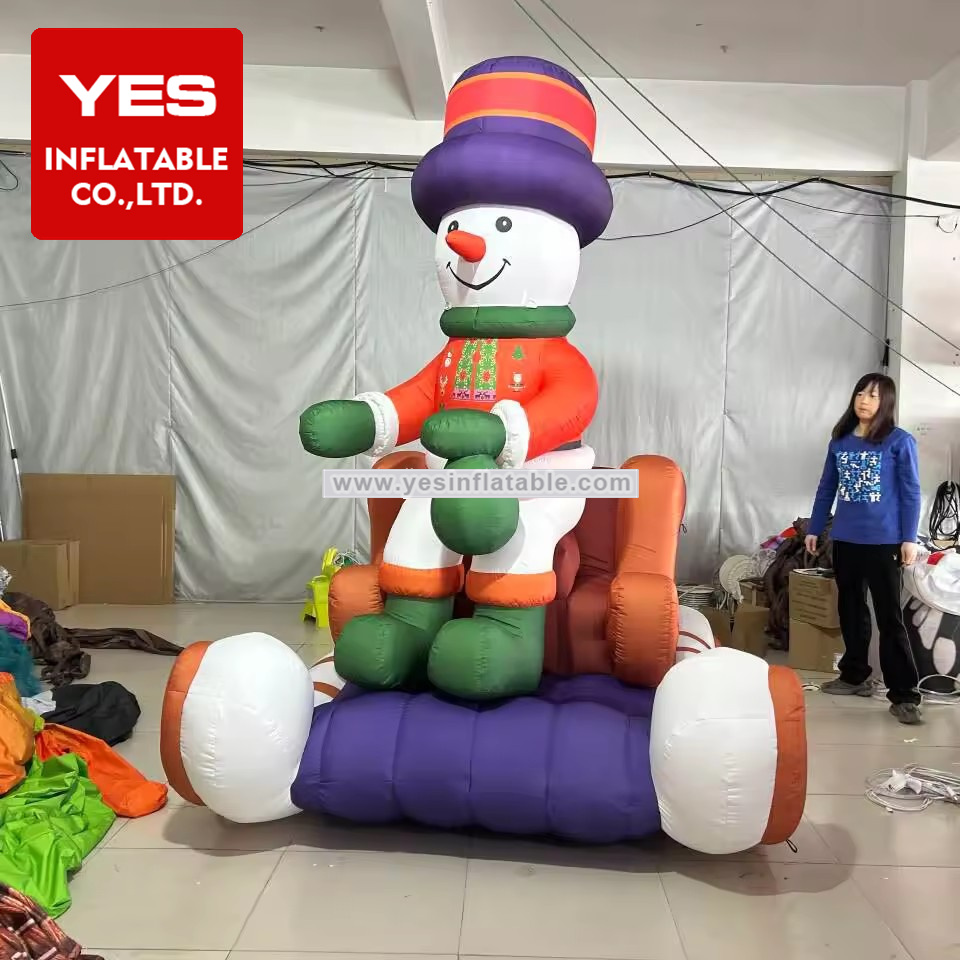 Christmas Blow Up Decoration Inflatable Snow Man Sitting On Sleigh