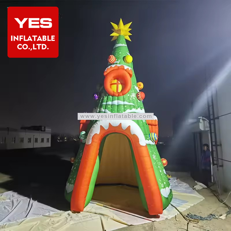 Courtyard Inflatable Christmas Decoration Green Inflatable Christmas House Inflatable Christmas Tree Hole