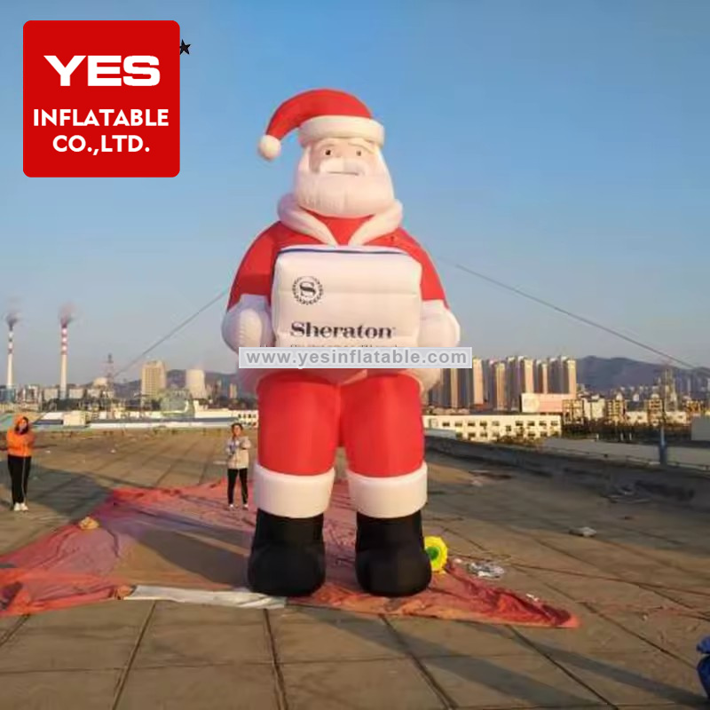 Christmas Blow Up Decoration Standing Giant Led Light Inflatable Santa Claus With Gifts