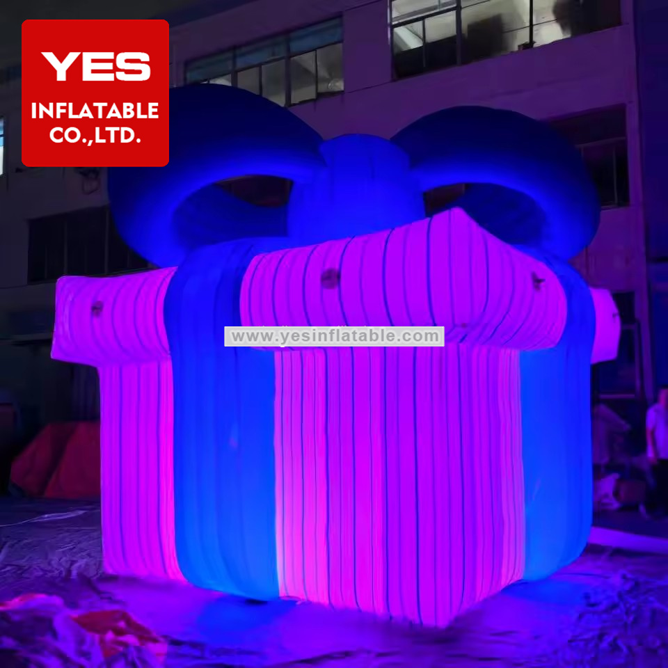 Holiday Event Decoration Giant Blue Inflatable Led Gift Box For Advertising