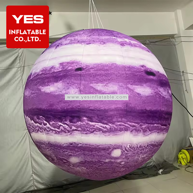 Giant Hanging Inflatable Balloons Purple Inflatable Planet With Led Lights