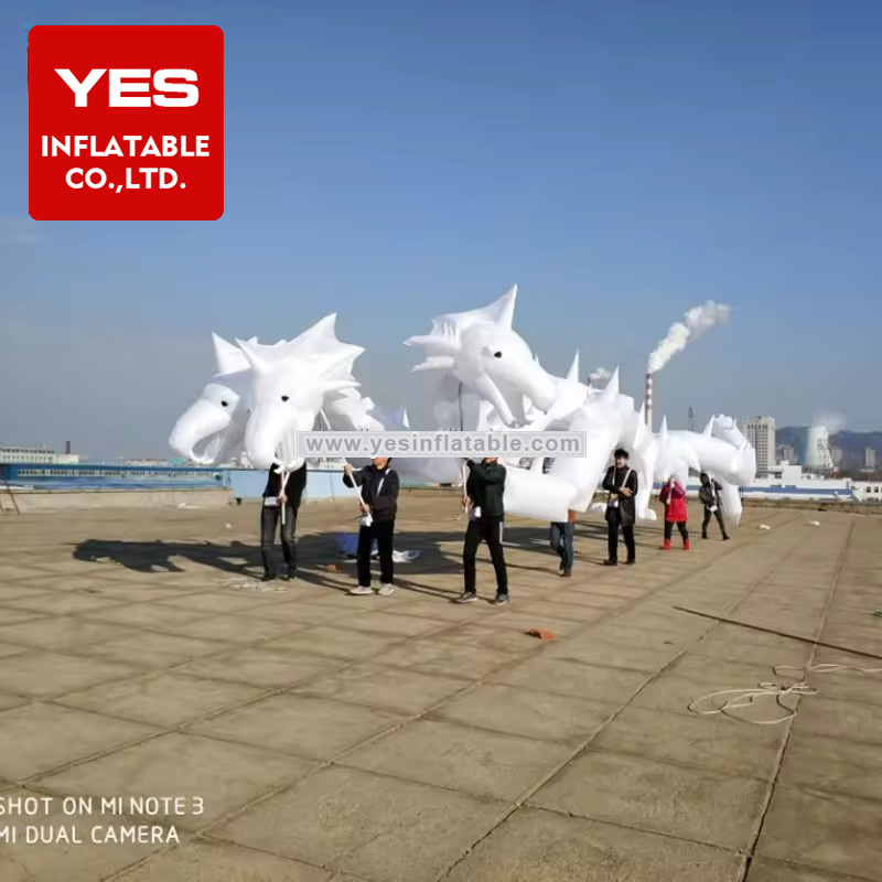 Outdoors street parade LED lighting white inflatable dragon puppet costume