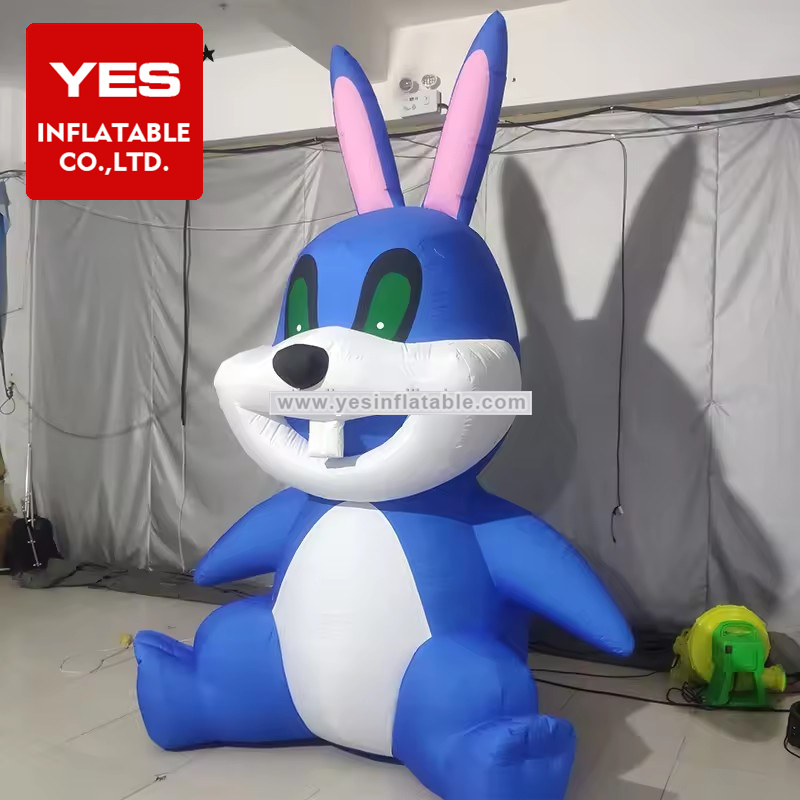 Custom Inflatable Cartoon Animal Model Blue Bunny Pink Ears Inflatable Rabbit