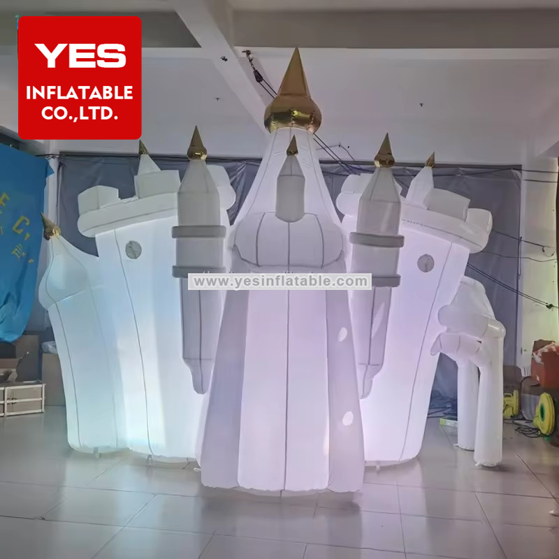 Custom Inflatable Building Model White Inflatable Cartoon Castle With Led Light