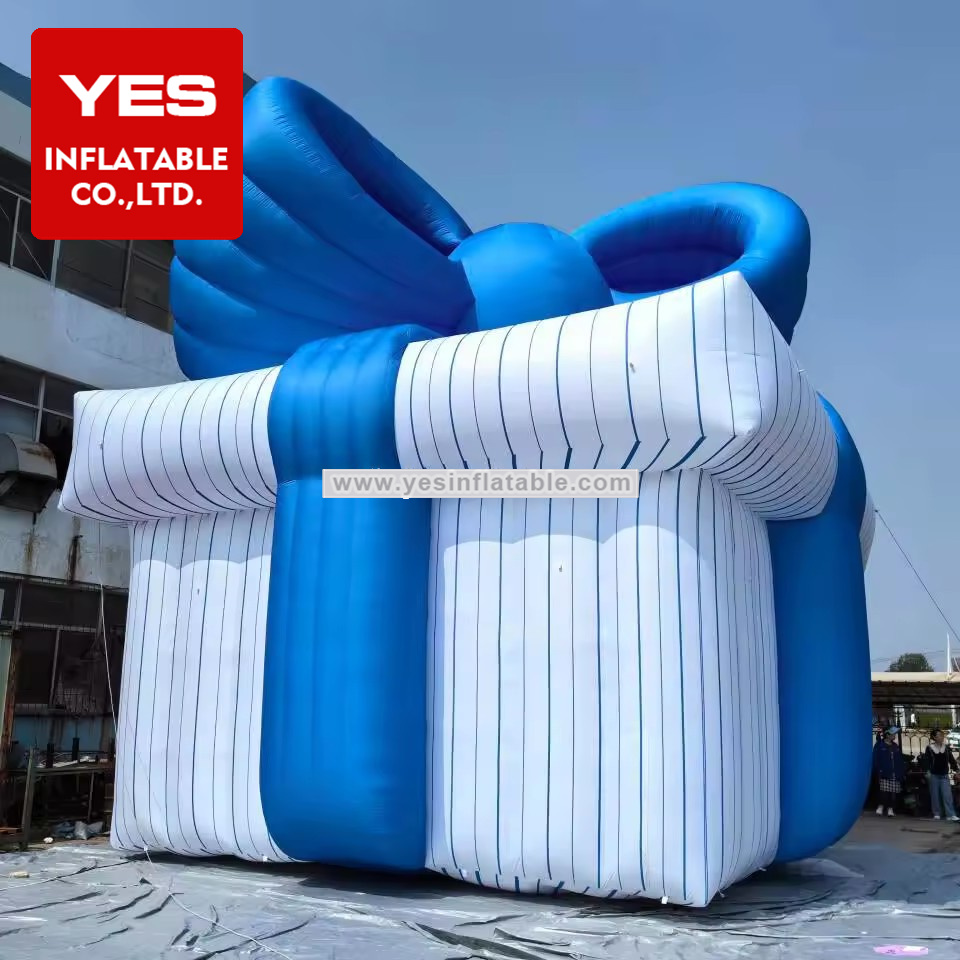 Customized Inflatable Advertising Product Giant Blue Inflatable Gift Box With Led Light