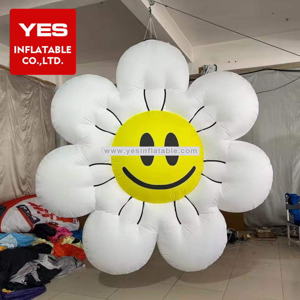 Giant Wedding White Inflatable Smile Flower For Event Decoration