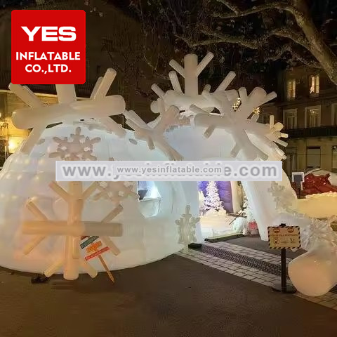 Customized Christmas White Inflatable Dome Tent Snowflake Shape Inflatable Igloo Tent