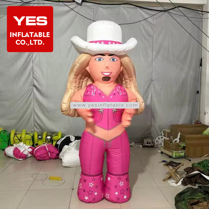 Best Inflatable Walking Cartoon Long Hair Inflatable Cowgirl Costume With Hat