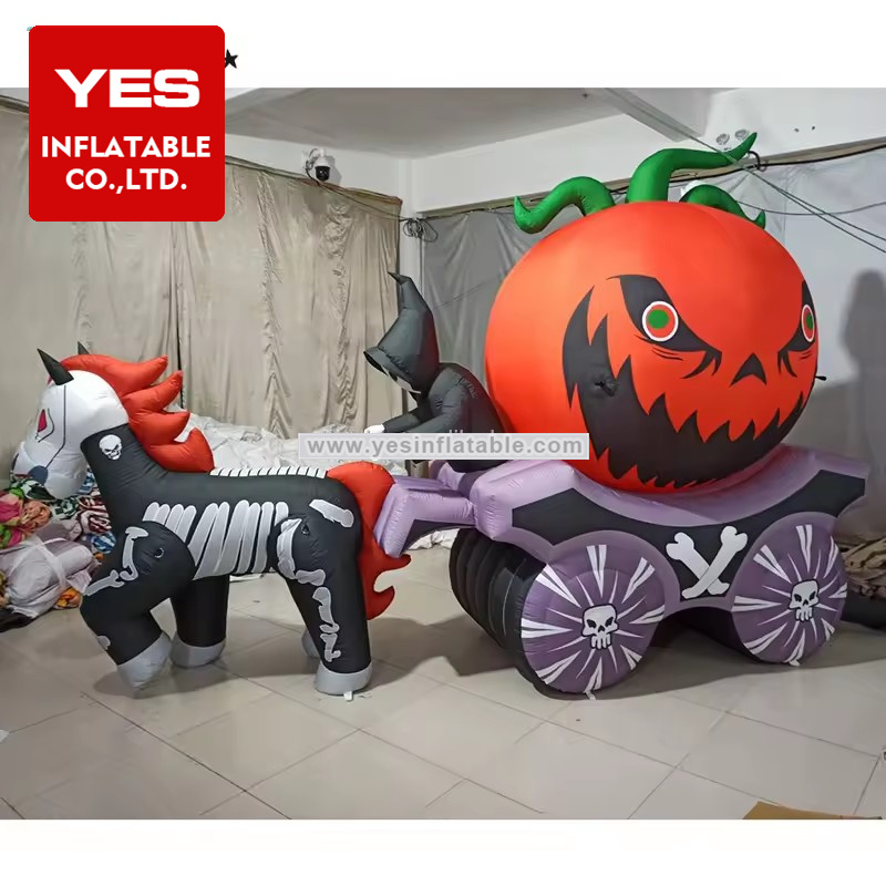 halloween inflatable driving pumpkin horse carriage inflatable skeleton horse