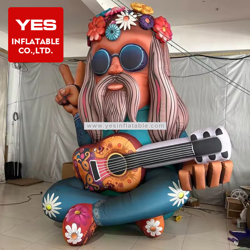 Custom advertisement signboard cartoon guitarist characters mascot inflatable old men