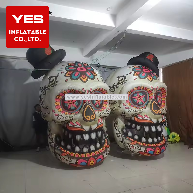 Halloween Suspension Light Led Lights Inflatable Skeleton Gonflable Halloween Inflatable   Skull For Decoration