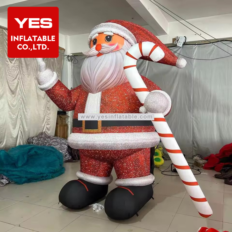 Hot Sale Christmas Decoration Inflatable Santa Claus With Candy Cane