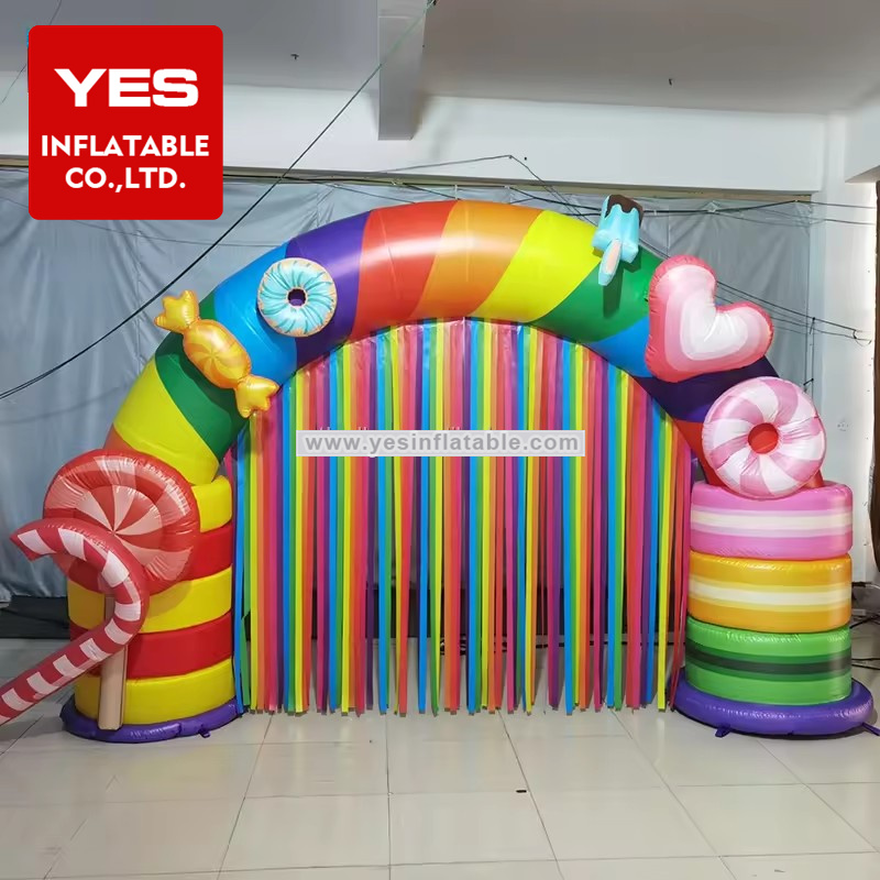 Event Party Inflatable Decorations Inflatable Candy Arch Inflatable Rainbow Arch With Tassels