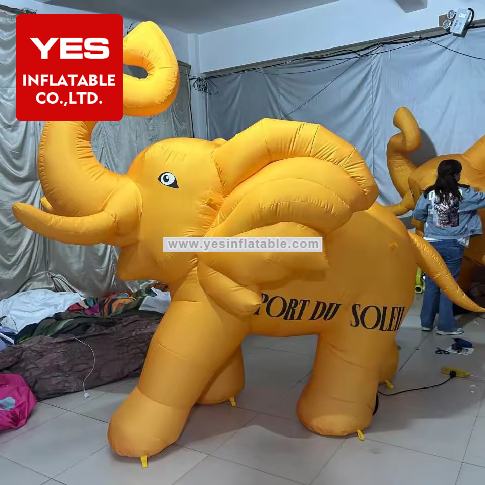 Factory Custom Blow Up Zoo Animal Cartoon Prop Giant Yellow Inflatable Elephant