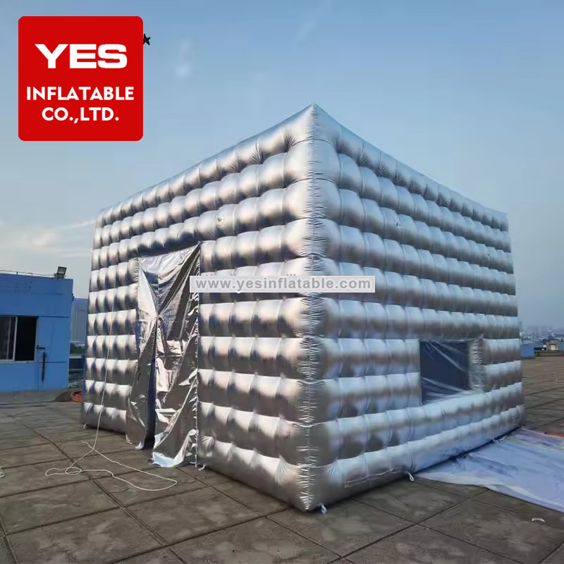 Custom Inflatable Cube Tent Silver inflatable tent nightclub blow up tent with window