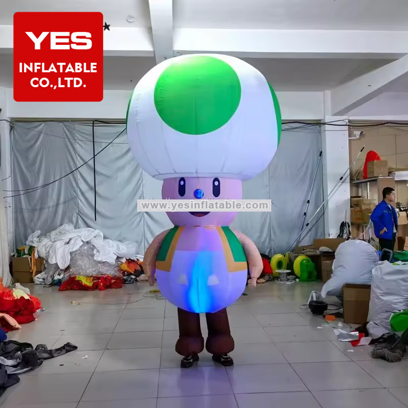 Event Inflatable Game Cartoon Costume Green Inflatable Mushroom Characters Costume With Led Light