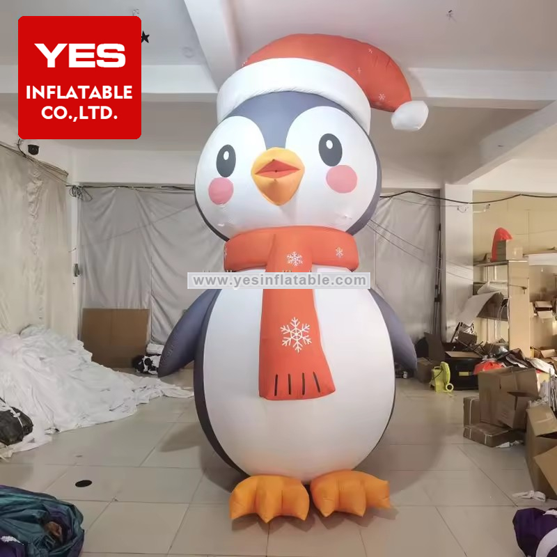 Customized Inflatable Animal Model Wear Red Scarf Hat Inflatable Penguin