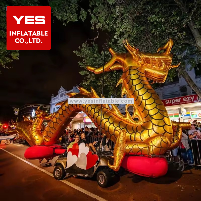 long golden chinese mascot inflatable dragon festival parade props giant blow up dragon