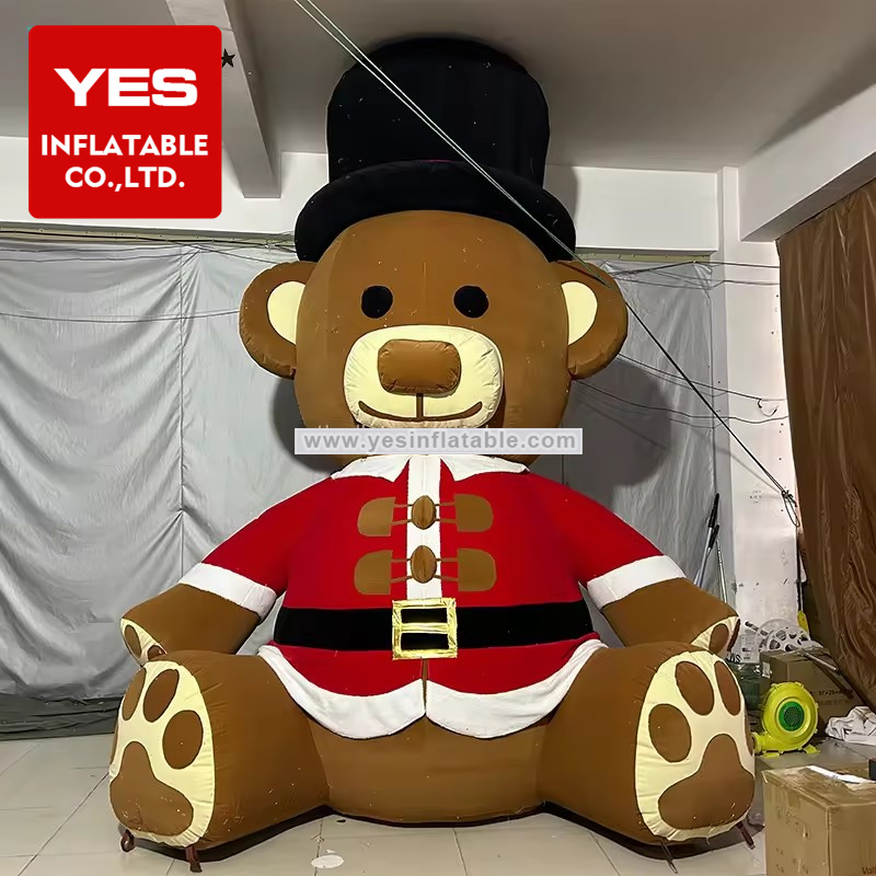 Inflatable Christmas decorations inflatable plush Christmas teddy bear with black hat