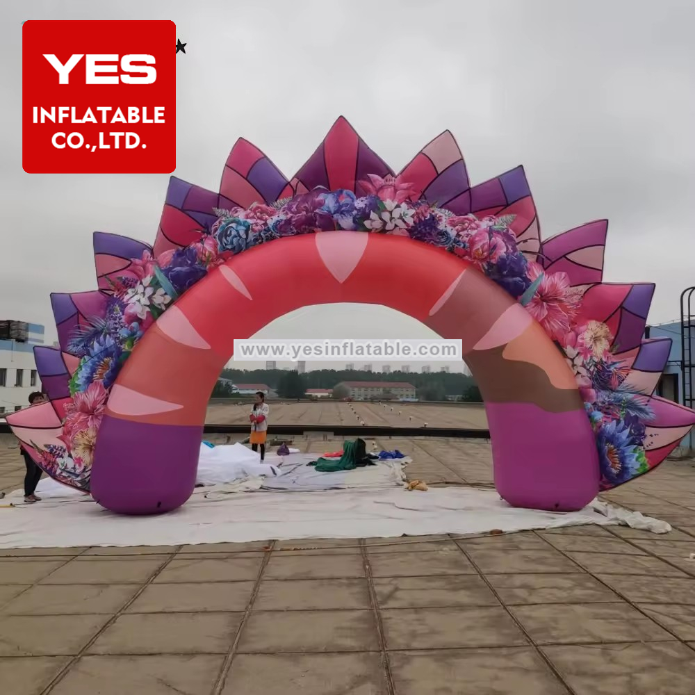 Wedding entrance pink purple blooming Inflatable wedding flower arch for stage events