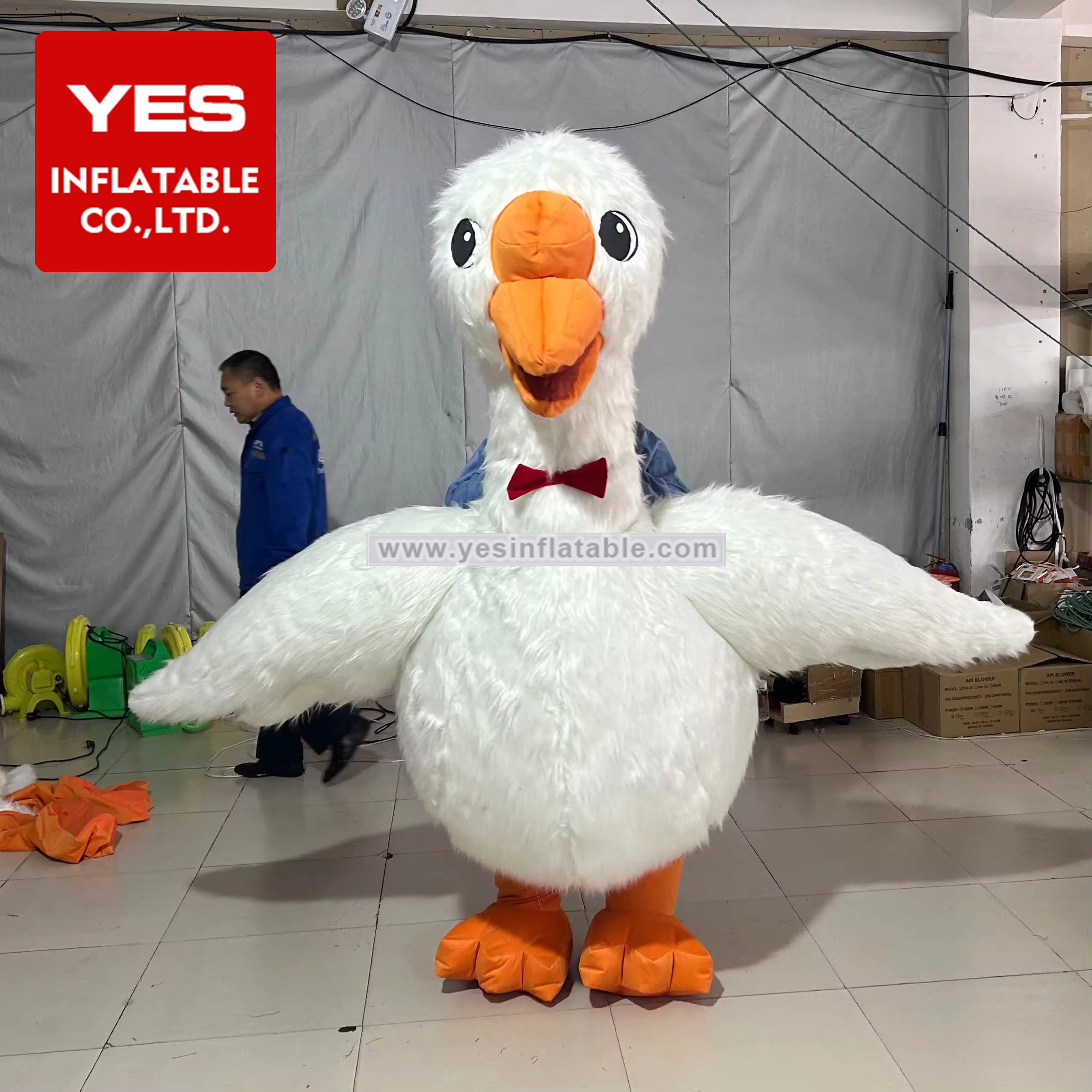 Parade Mascot Cute White inflatable costume goose With Tie