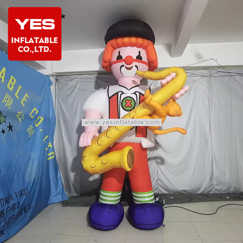 Commercial Inflatable Cartoon Character Role Playing Musical Saxophone Huge Inflatable Clown