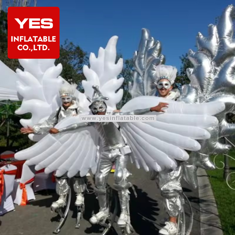 nightclub party performance parade white angle wing inflatable stilts costume