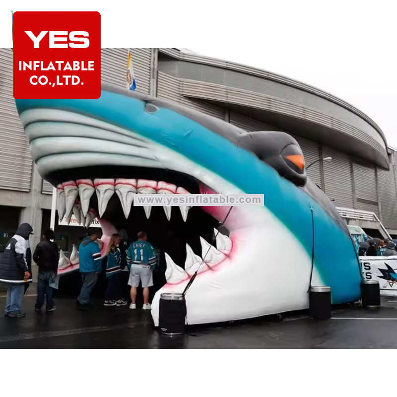 custom logo printed football sports entrance inflatable shark mascot tunnels