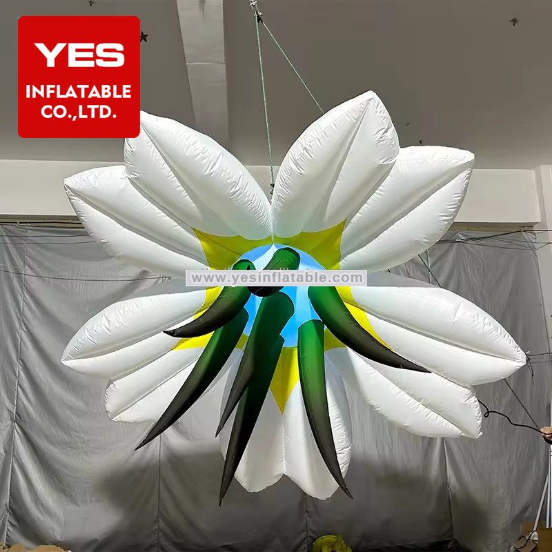 Custom Event Inflatable Decoration Hanging White Inflatable Flowers With Led Light