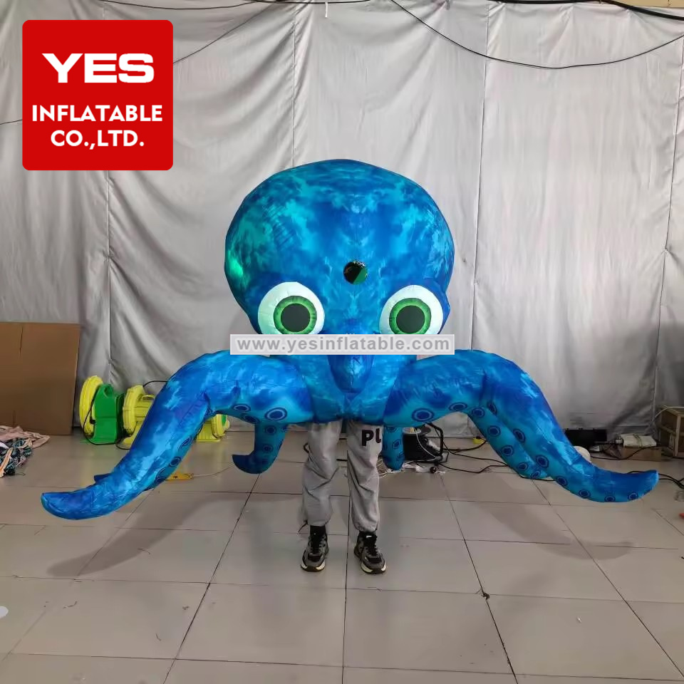 Customized Inflatable Animal Costume Giant Big Eyes Inflatable Octopus Costume With Led Light