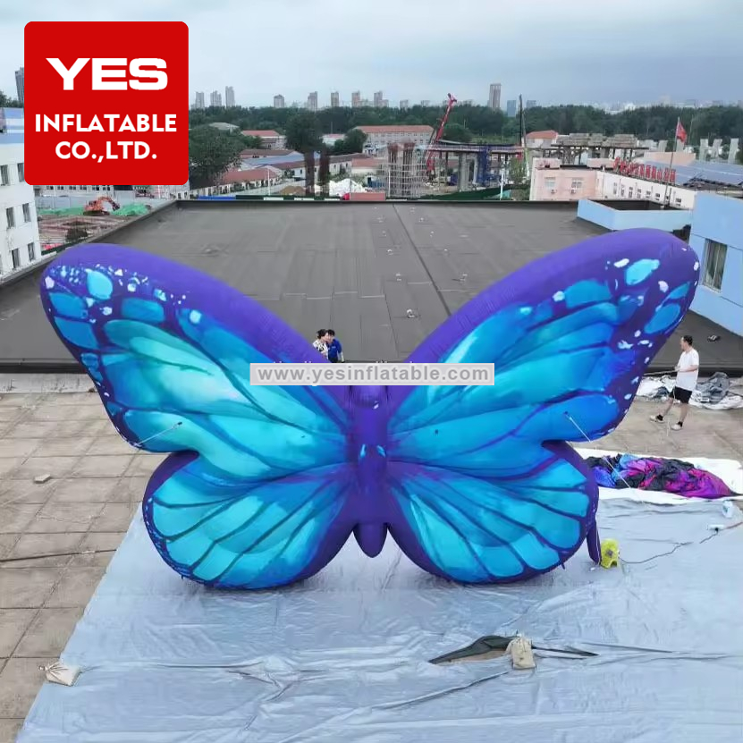 Blue Inflatable Animal Model Giant Standing Inflatable Butterfly For Party Decoration