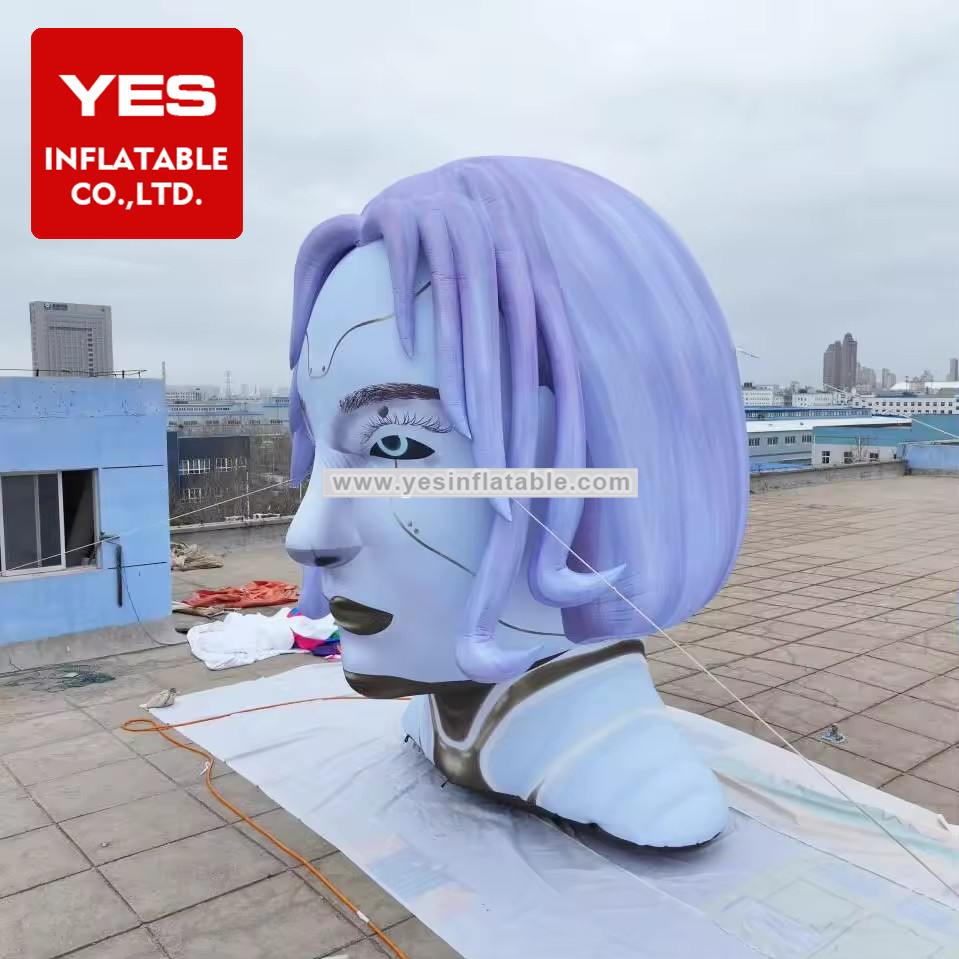 Giant Inflatable Advertising Model Purple Hair Woman Head Inflatable Robot